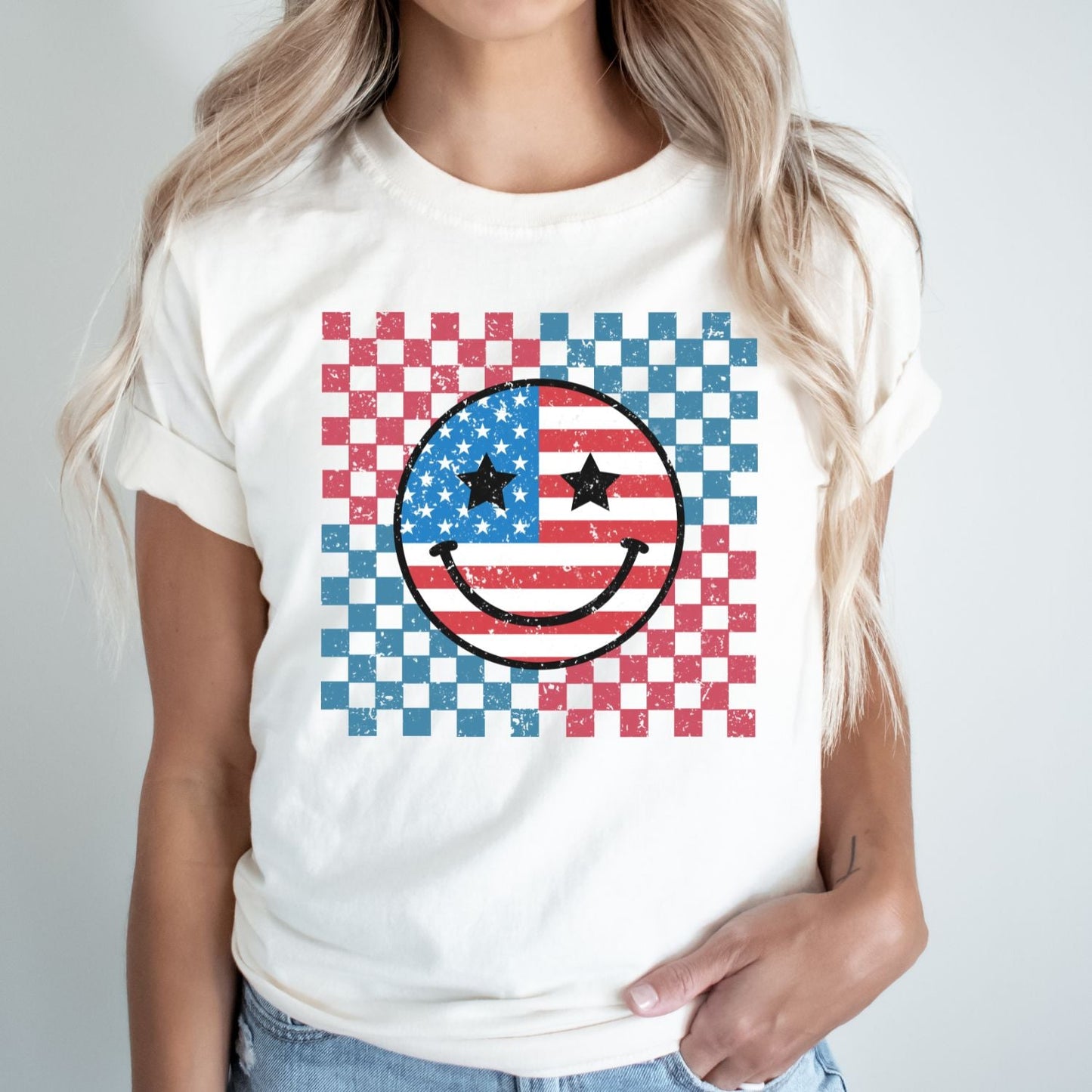 Checkered Happy Face for Independence Day