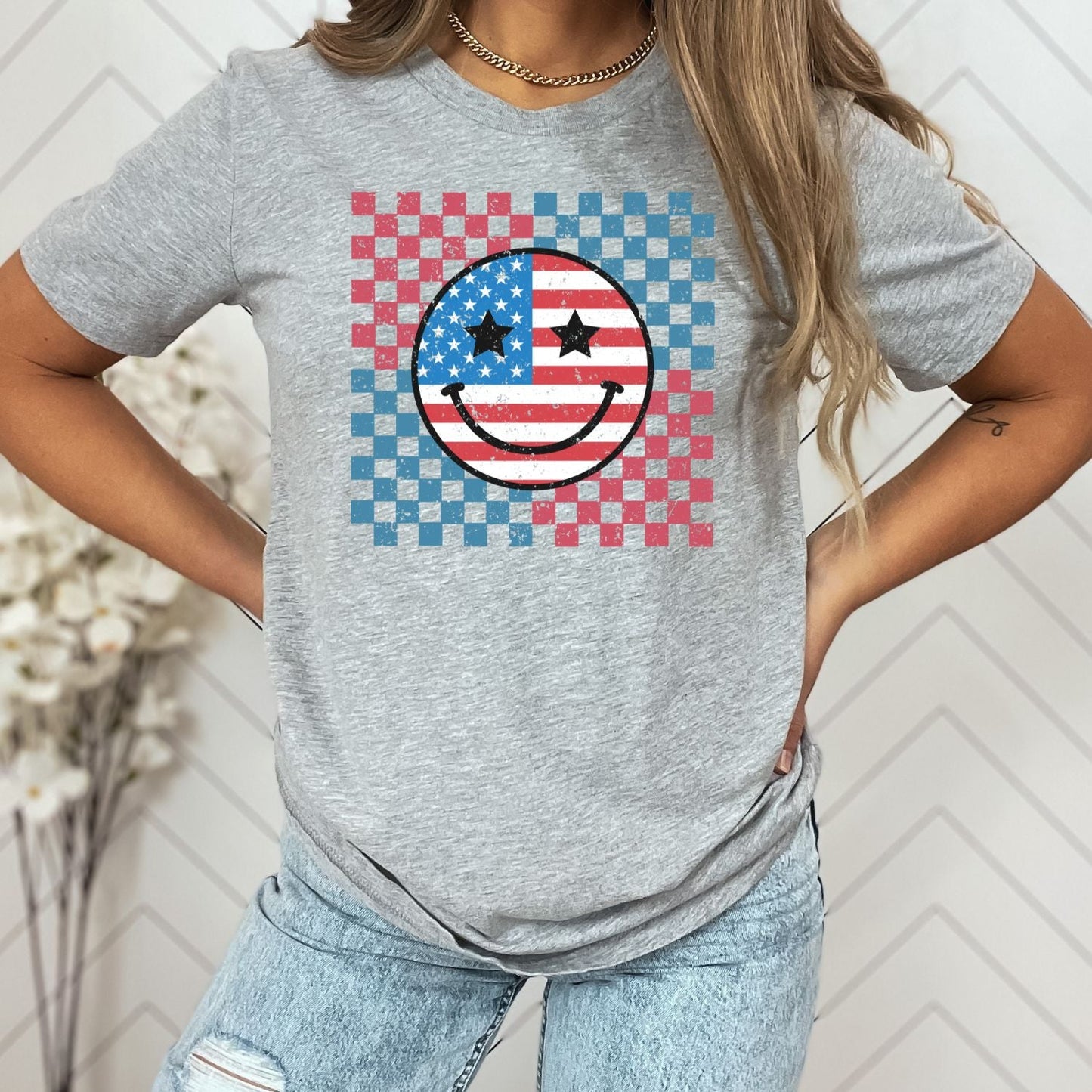 Checkered Happy Face for Independence Day