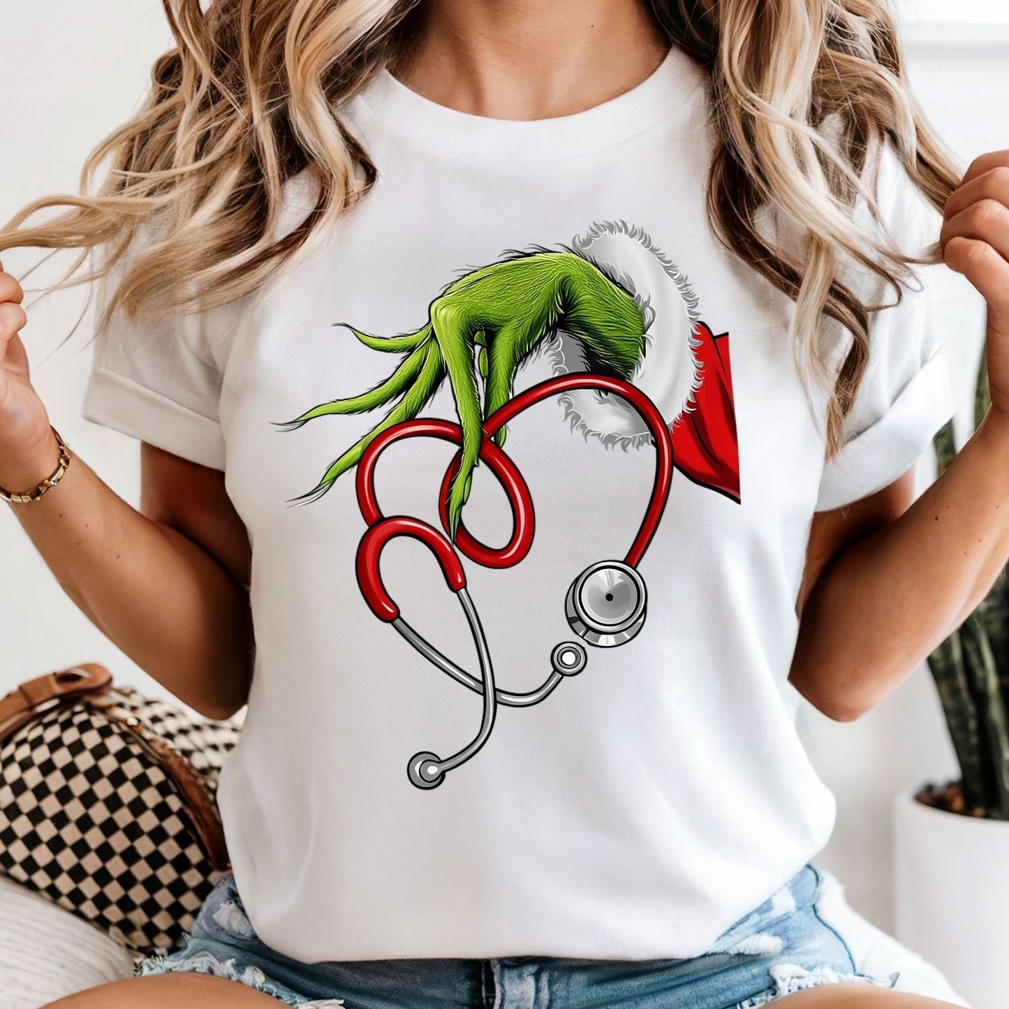 Festive Nurse Stethoscope / Grinch - Comfort Colors Tee or Sweatshirt