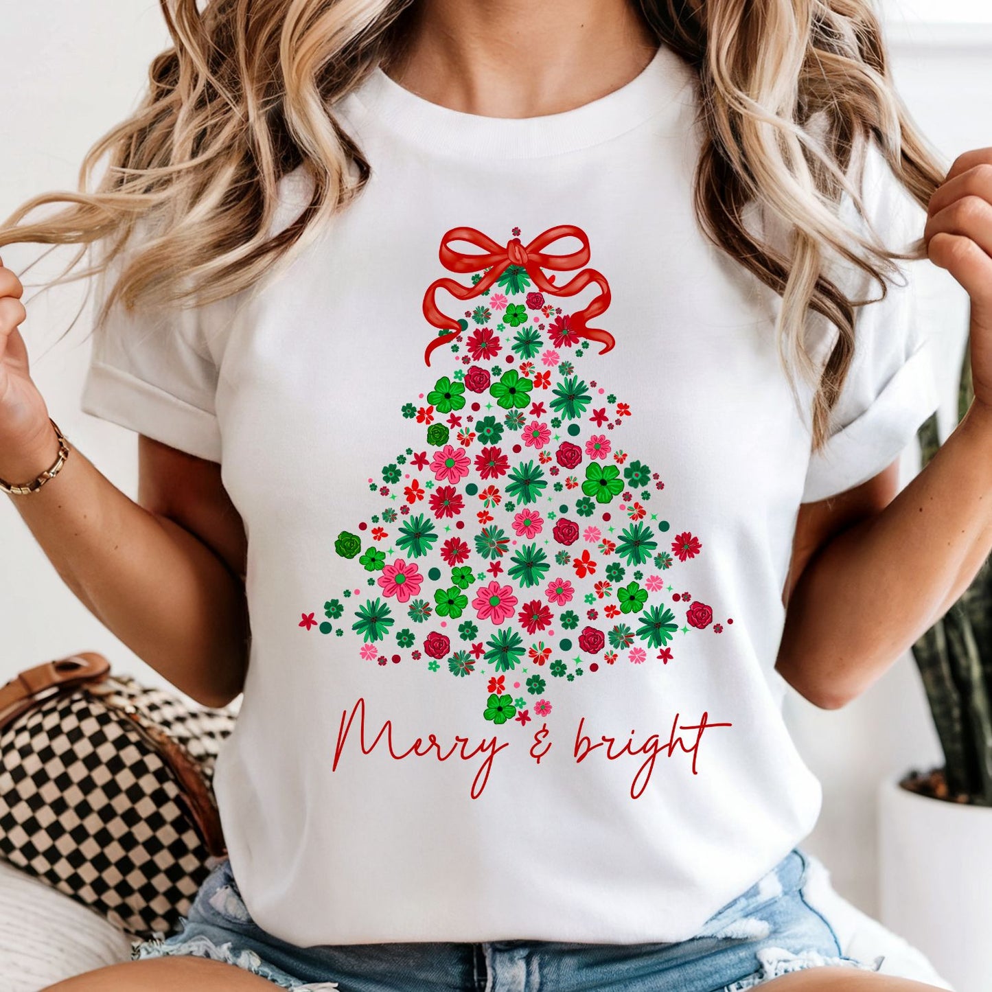 Floral Christmas Tree- Merry and Bright - Comfort Colors Tee or Sweatshirt