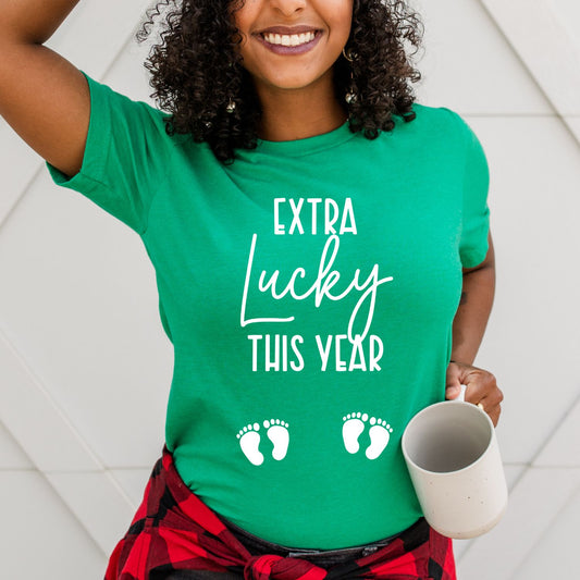 Extra Lucky This Year - St. Paddy's Day - Twin Pregnancy Announcement Shirt