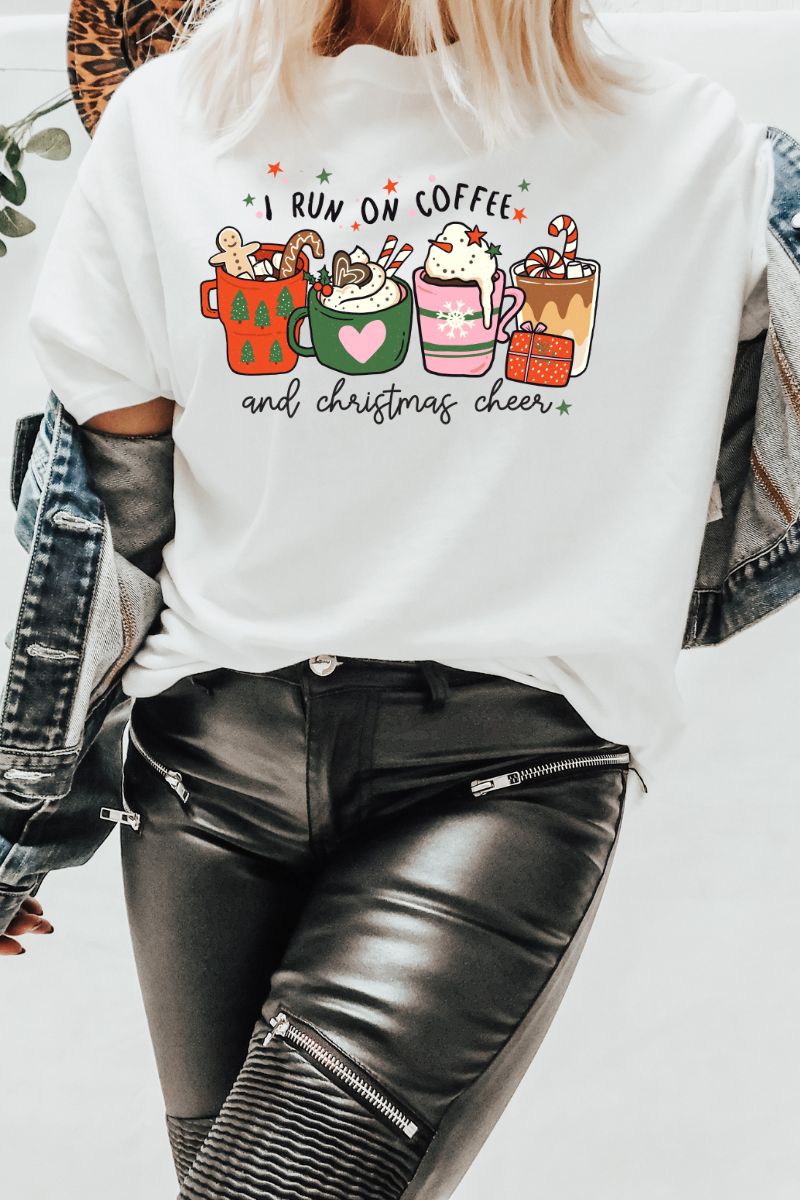 I Run On Coffee and Christmas Cheer - Christmas Tee