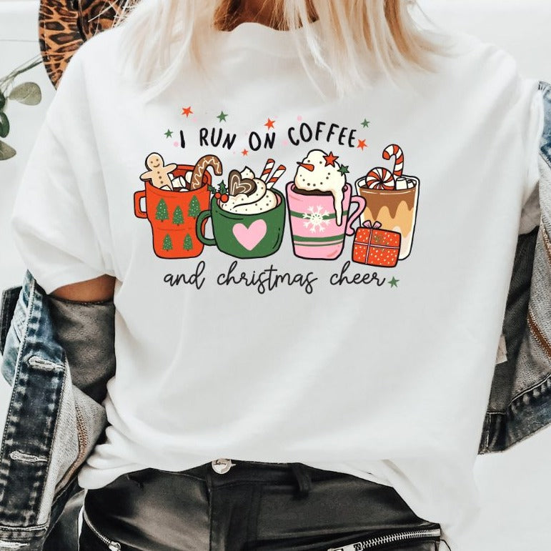 I Run On Coffee and Christmas Cheer - Christmas Tee