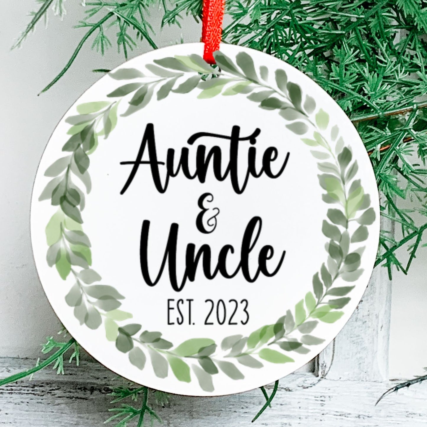 Auntie and Uncle Est Pregnancy Announcement Ornament