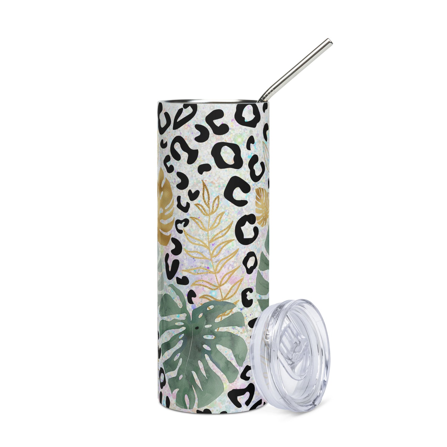 Flower and Leopard Stainless Steel Tumbler