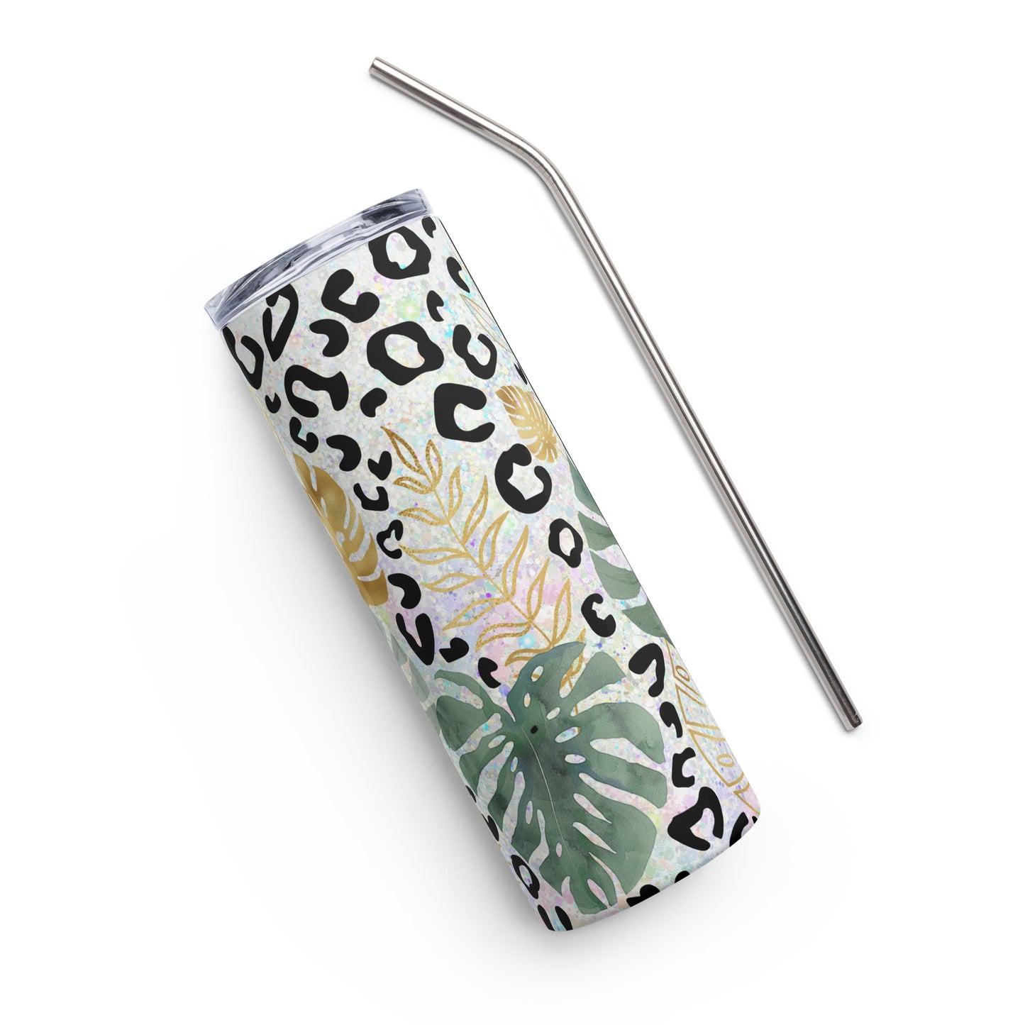 Flower and Leopard Stainless Steel Tumbler