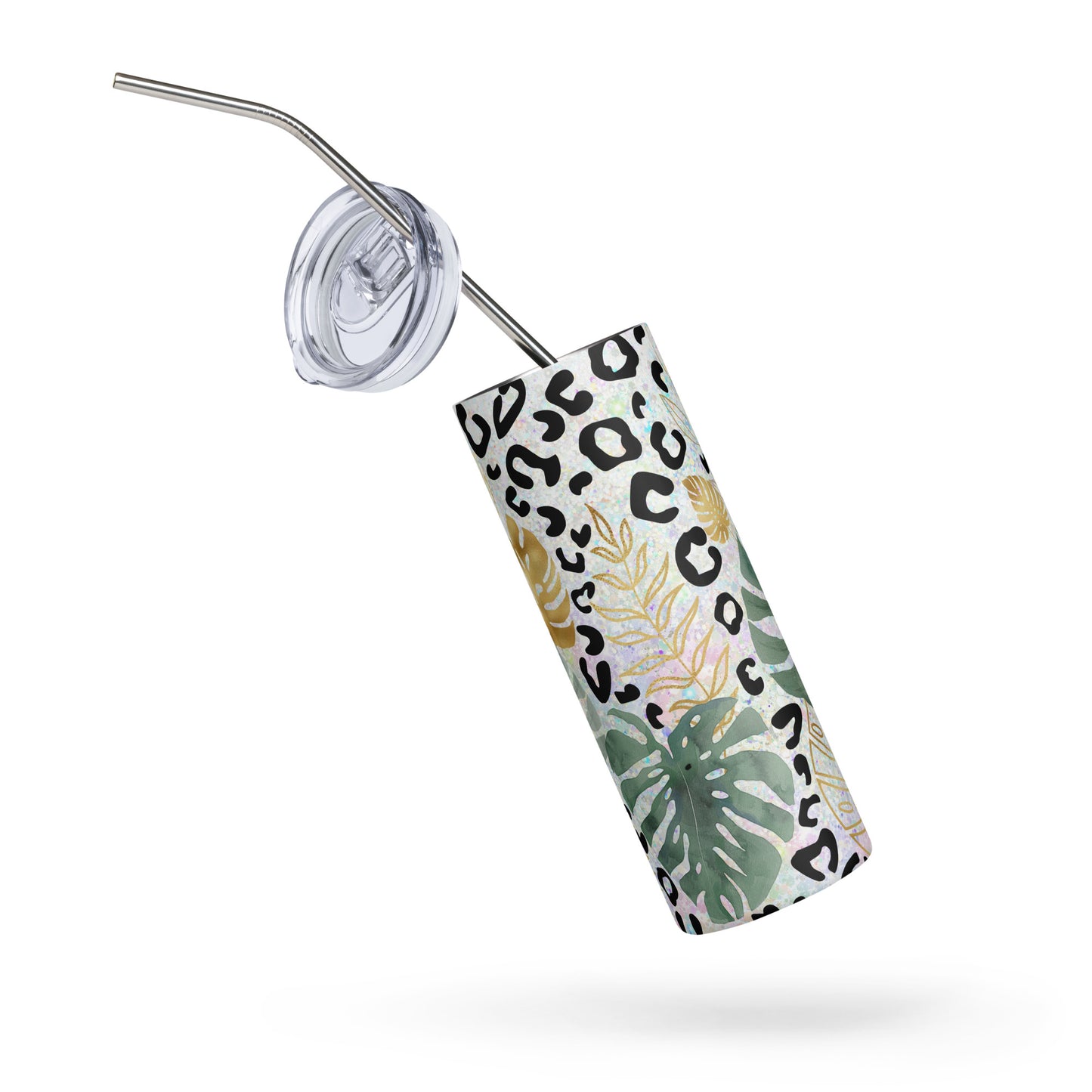 Flower and Leopard Stainless Steel Tumbler