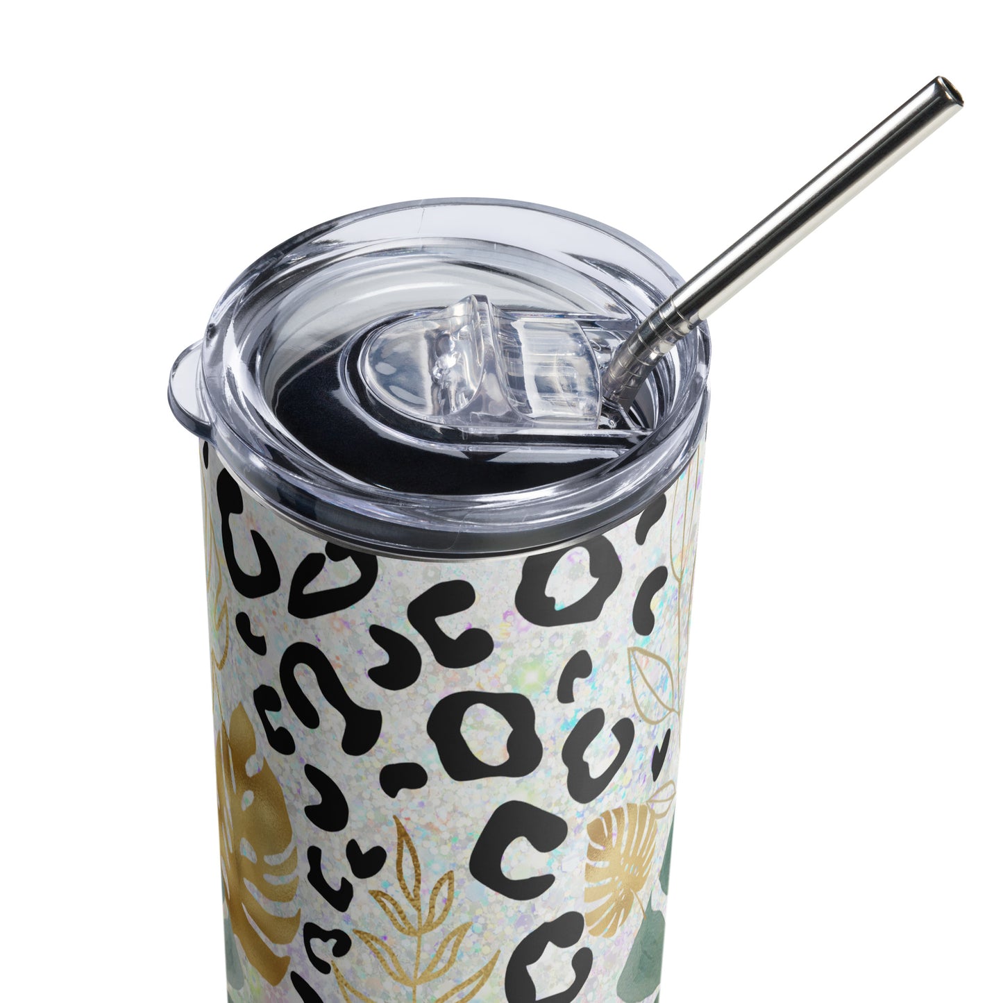 Flower and Leopard Stainless Steel Tumbler