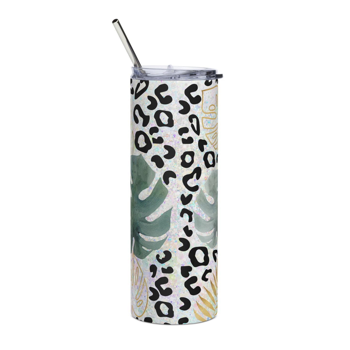 Flower and Leopard Stainless Steel Tumbler