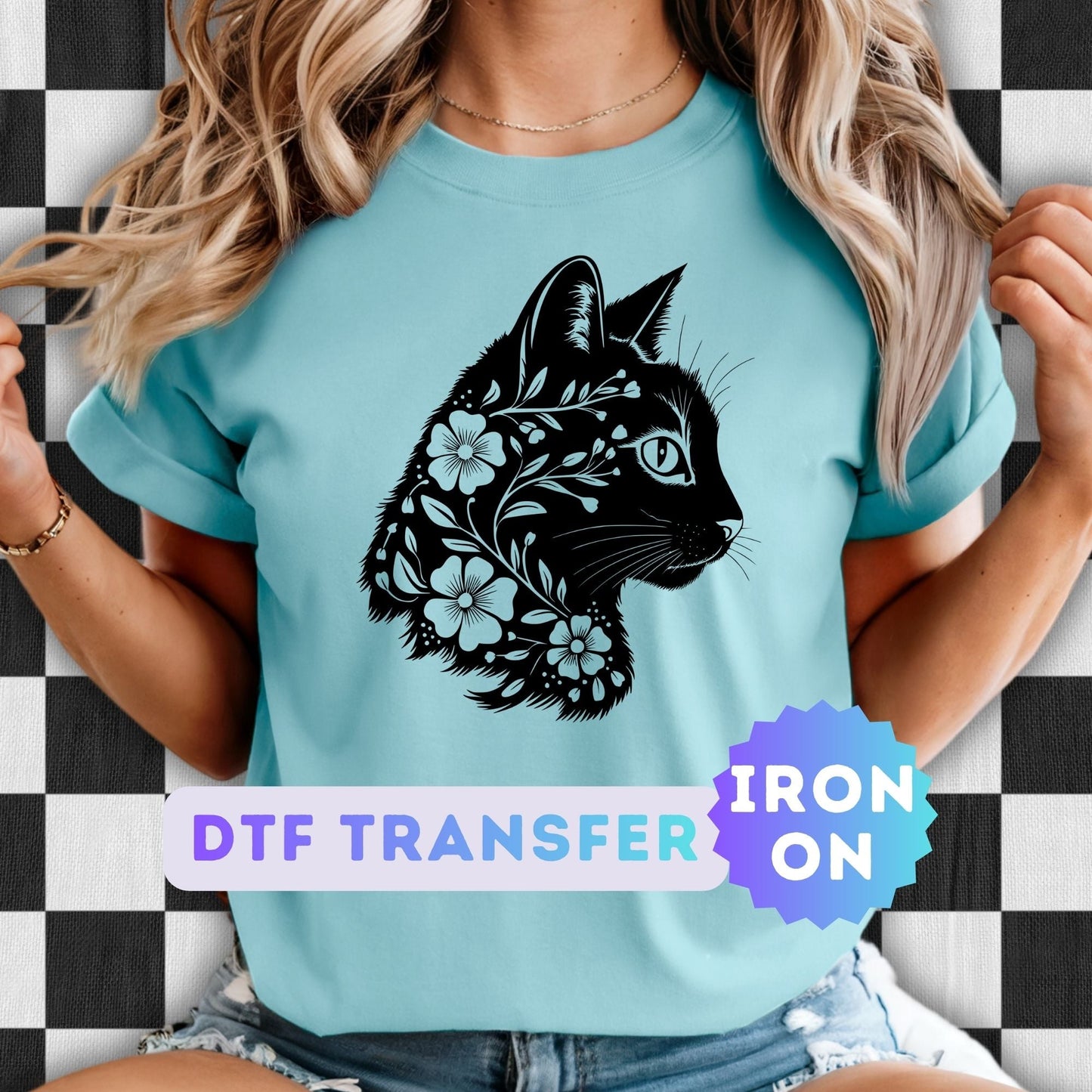 Floral Cat DTF Transfer
