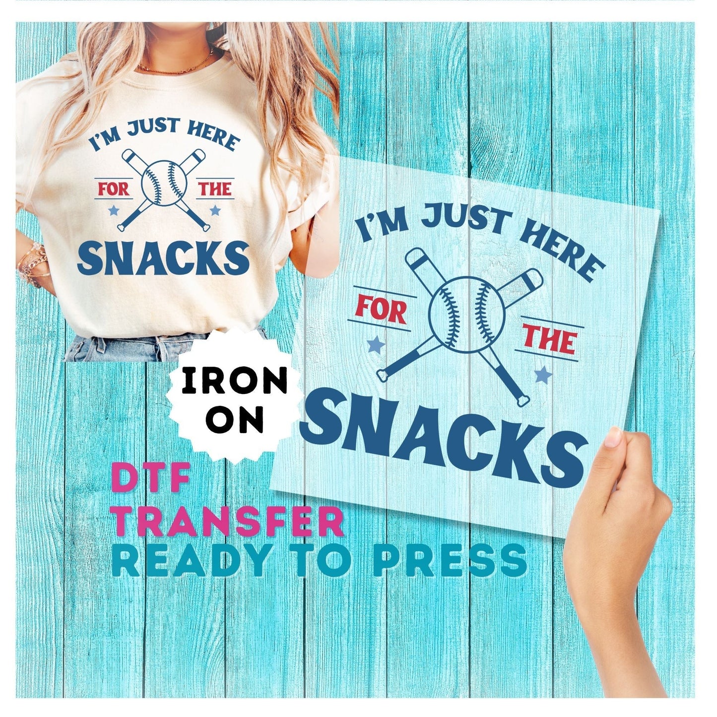 Funny Baseball Here For The Snacks DTF Transfer