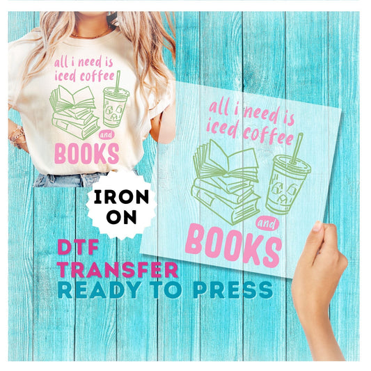 Iced Coffee and Books DTF Transfer