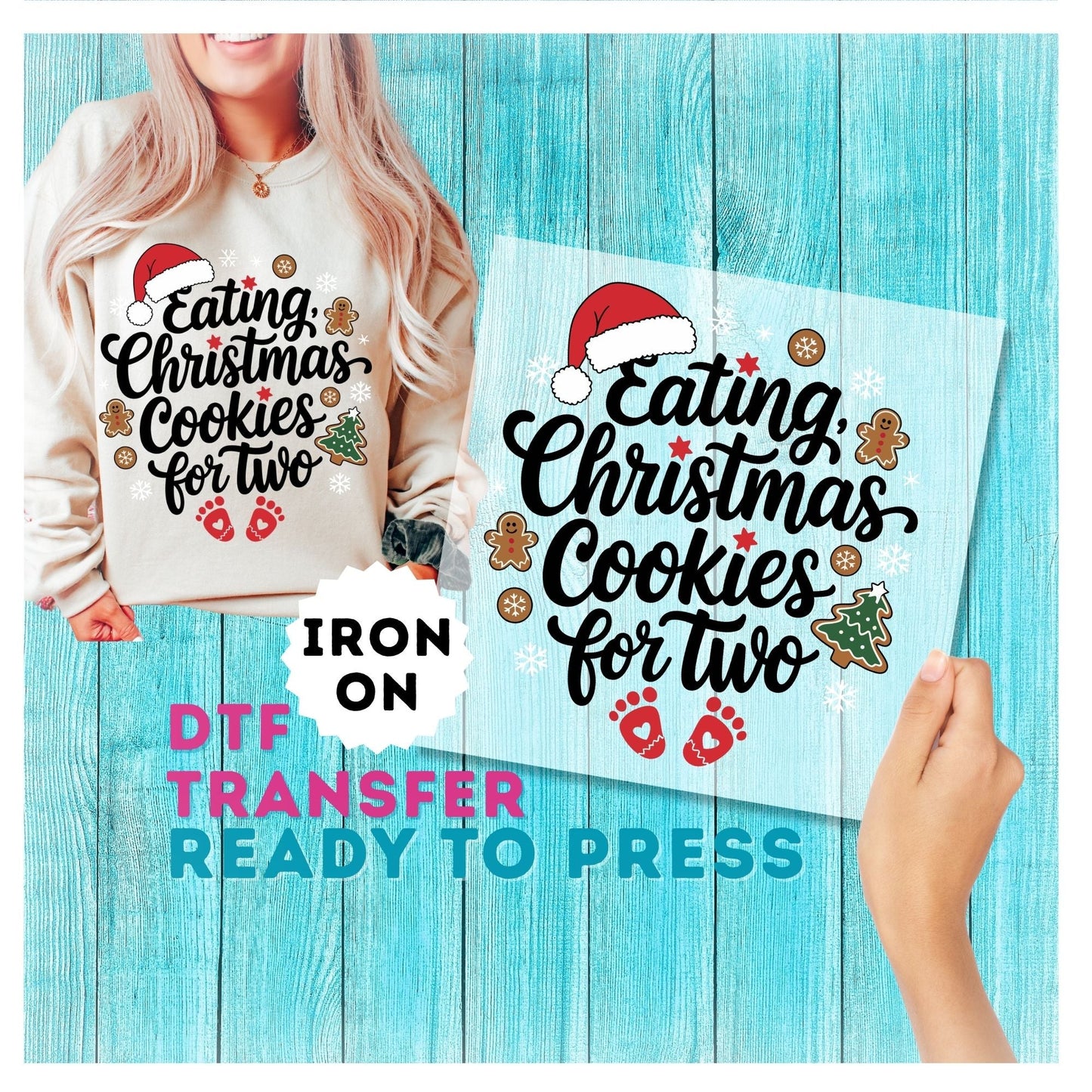 Eating Christmas Cookies for Two DTF Transfer