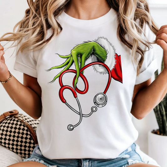 Festive Nurse Stethoscope / Grinch - Comfort Colors Tee or Sweatshirt