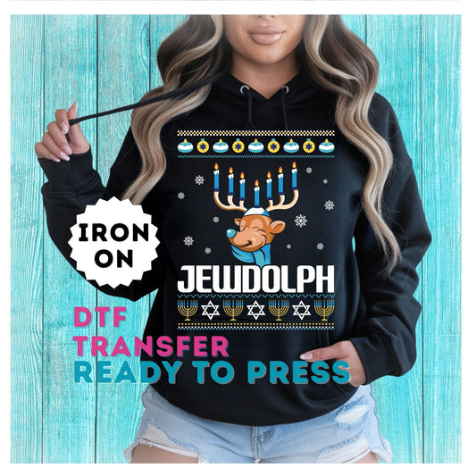 Jewdolph Hanukkah Ugly Sweater Party DTF Transfer