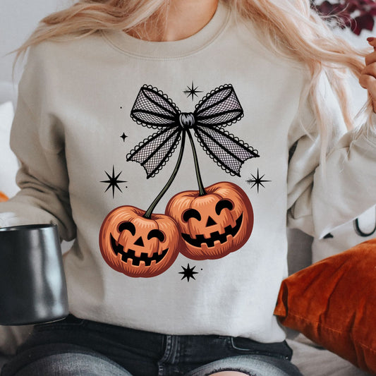 Pumpkins with Lace Bow - Comfort Colors Tee or Sweatshirt