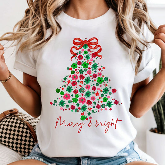 Floral Christmas Tree- Merry and Bright - Comfort Colors Tee or Sweatshirt