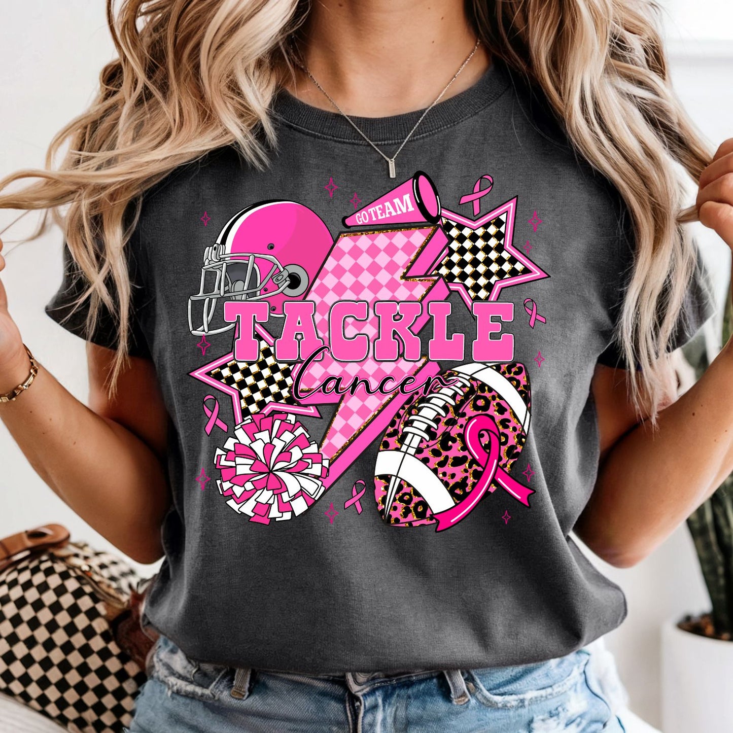 Tackle Cancer - Breast Cancer Awareness - Comfort Colors Tee or Sweatshirt