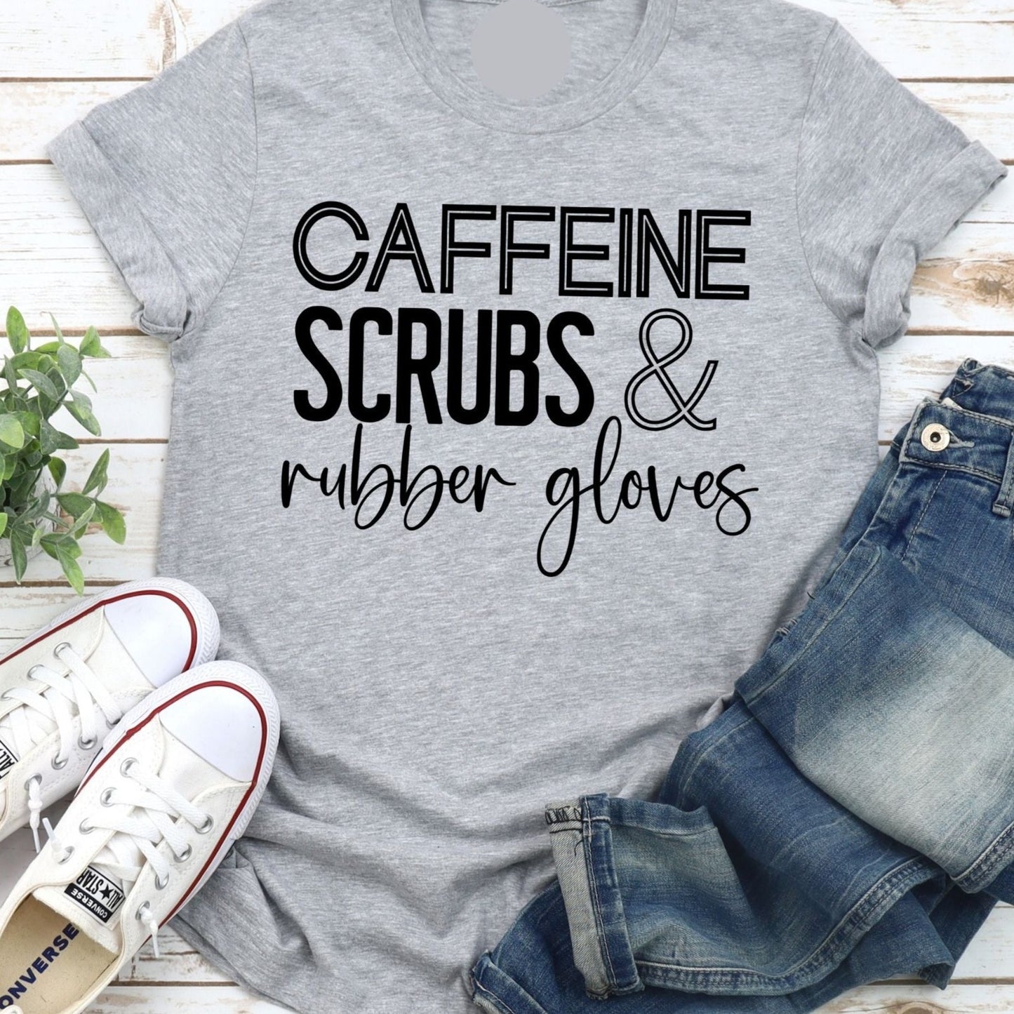 Caffeine Scrubs and Rubber Gloves
