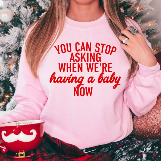 You Can Stop Asking When We're Having a Baby Now Sweatshirt