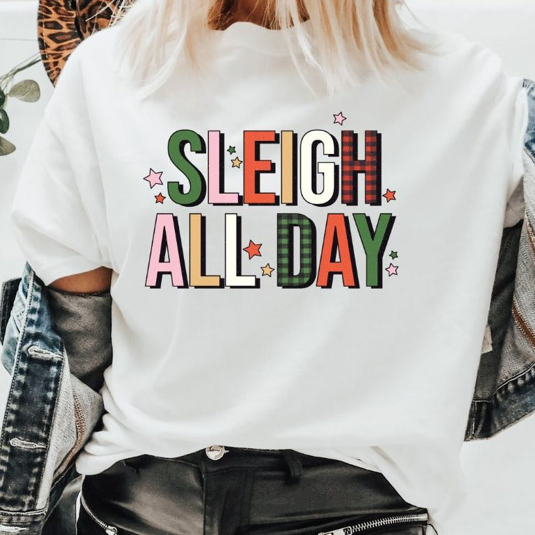 Sleigh All Day - Christmas Retro Tee