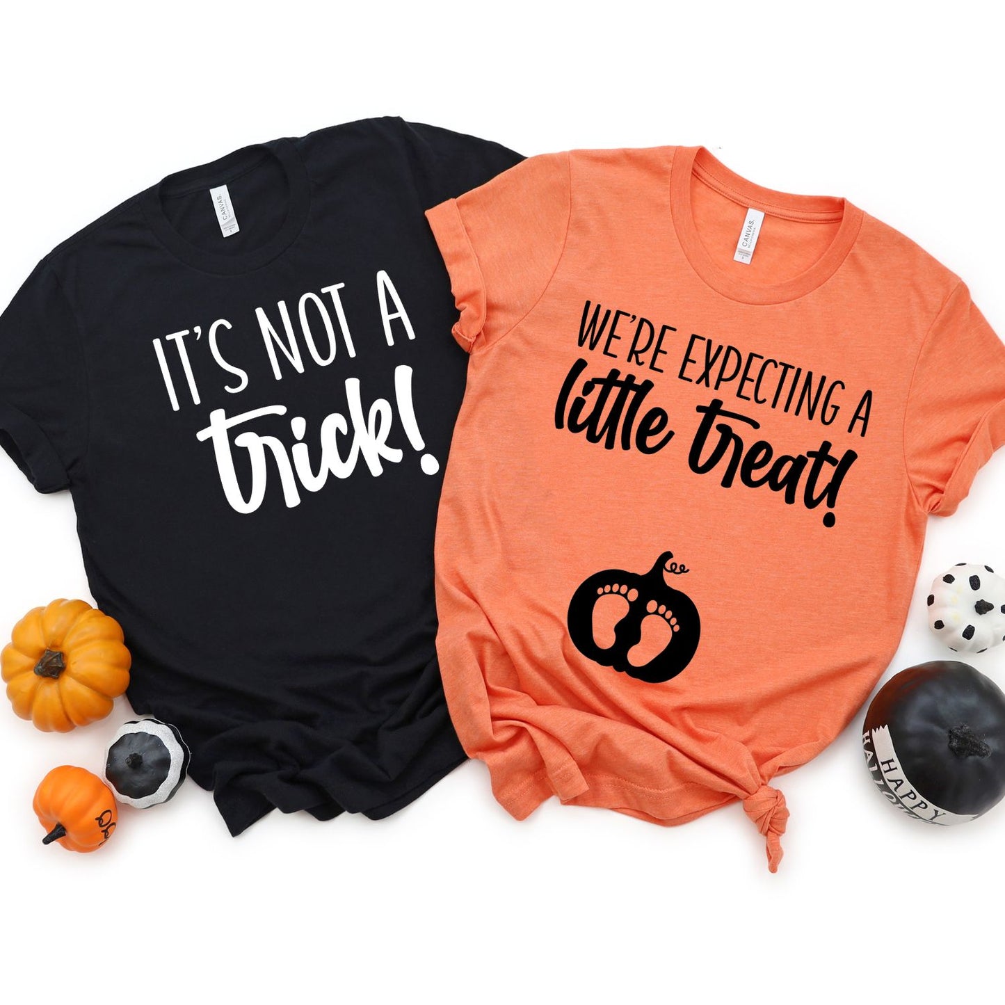 It's Not a Trick We're Expecting a Little Treat Halloween Pregnancy Announcement Shirts
