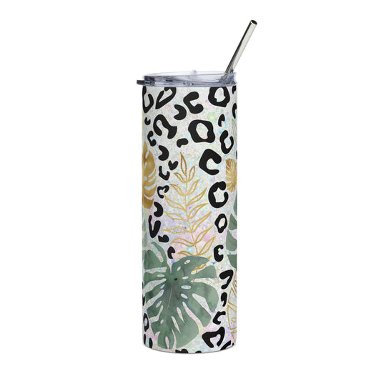 Flower and Leopard Stainless Steel Tumbler